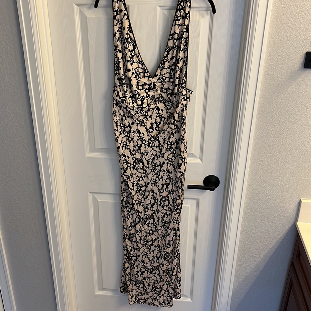 Free People tan and black abstract floral print long dress